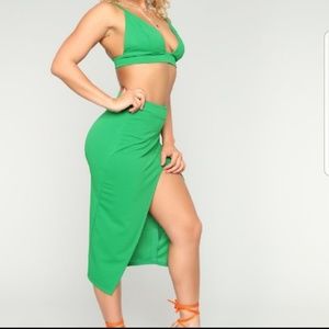 Two Piece Green Skirt Set